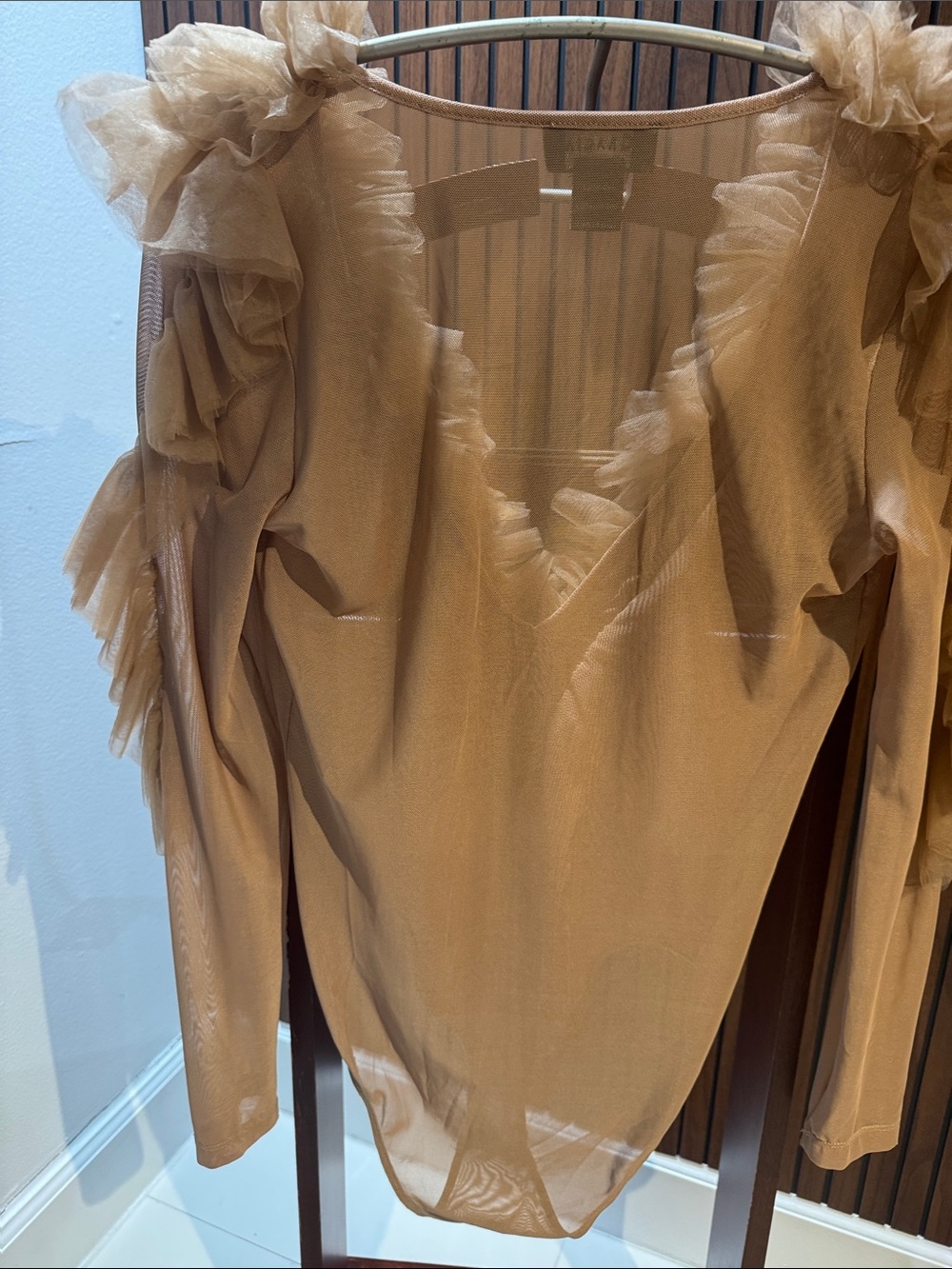 Gracia Tan Ruffle Deep V-Neck Long Sleeve Bodysuit - Picture 6 of 9